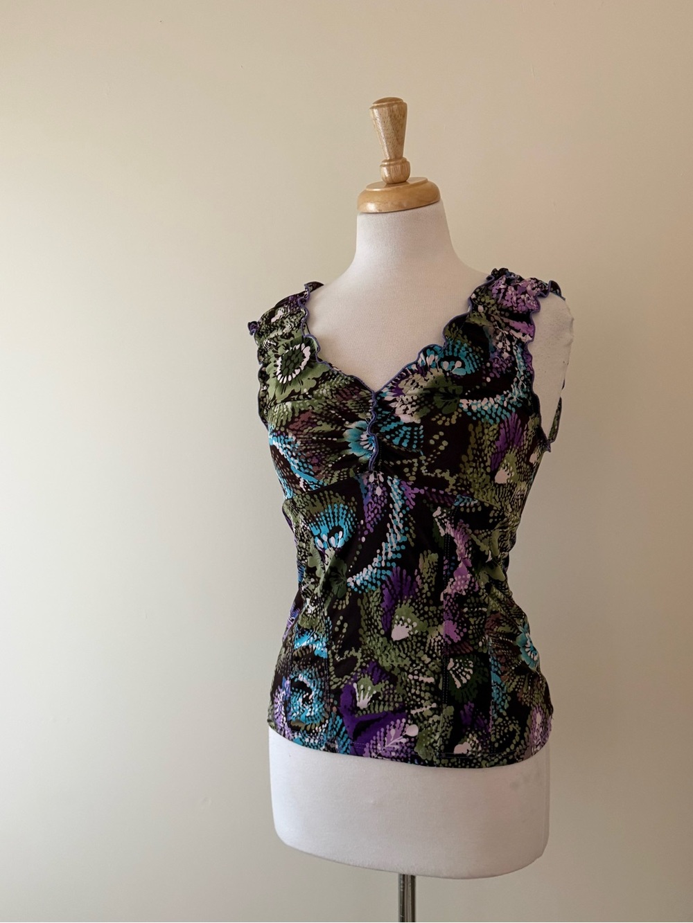 90s/Y2K Bellina Abstract Floral Corset Tank | Made in Canada | Size S